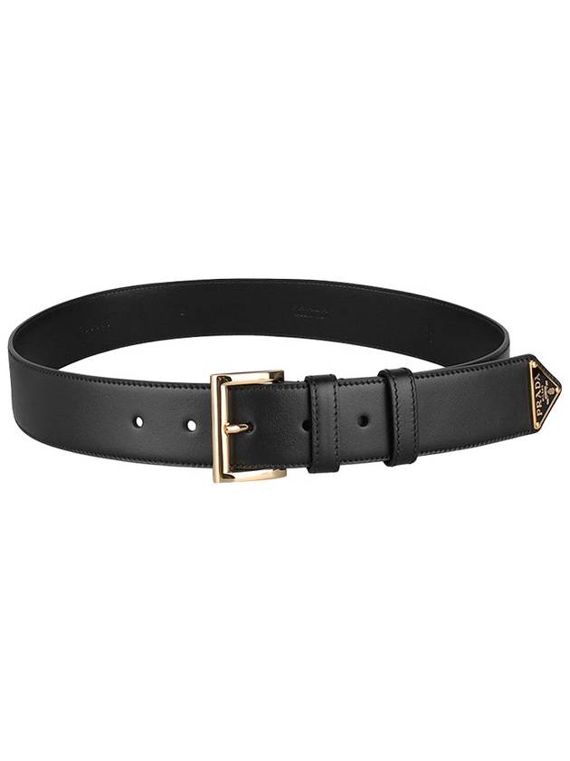 Triangle Logo Plaque City Leather Belt Black - PRADA - BALAAN 9