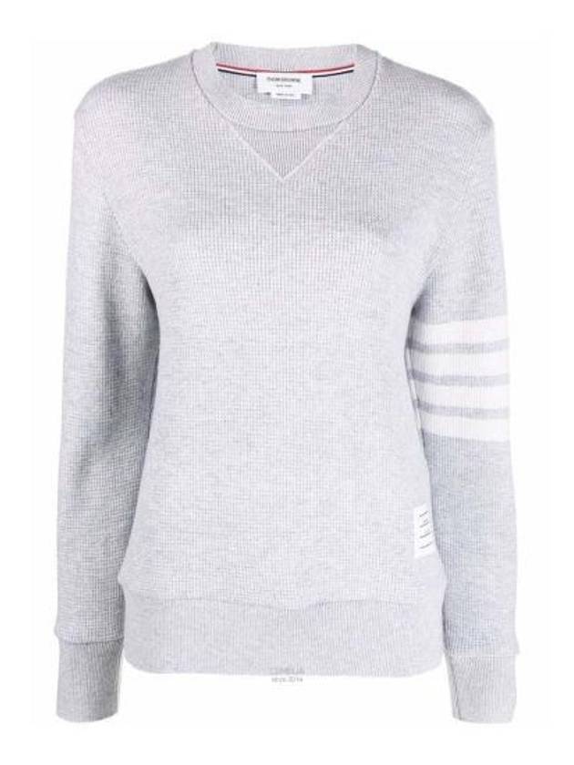 4-Bar Striped Waffle Wool Cashmere Pullover Knit Top Pastel Grey - THOM BROWNE - BALAAN 2