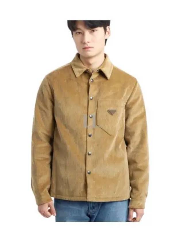 Corduroy Enamel Triangle Logo Long Sleeve Shirt Brown - PRADA - BALAAN 2