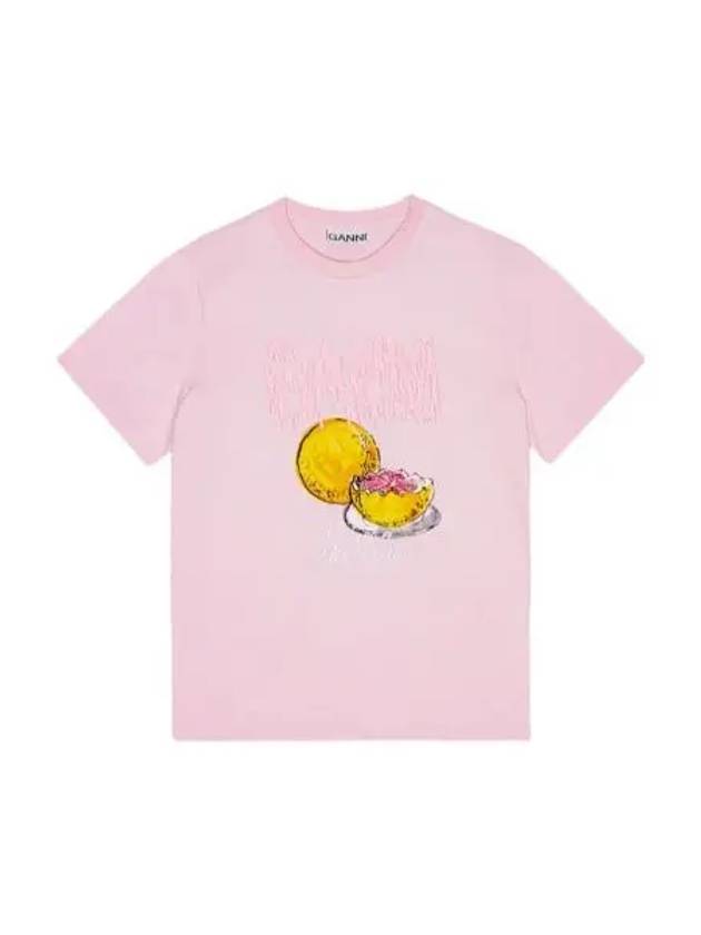 Logo Applique Graphic Print Short Sleeve T Shirt Pink - GANNI - BALAAN 2