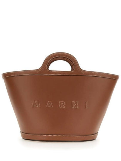 Tropicalia Small Leather Tote Bag Brown - MARNI - BALAAN 2