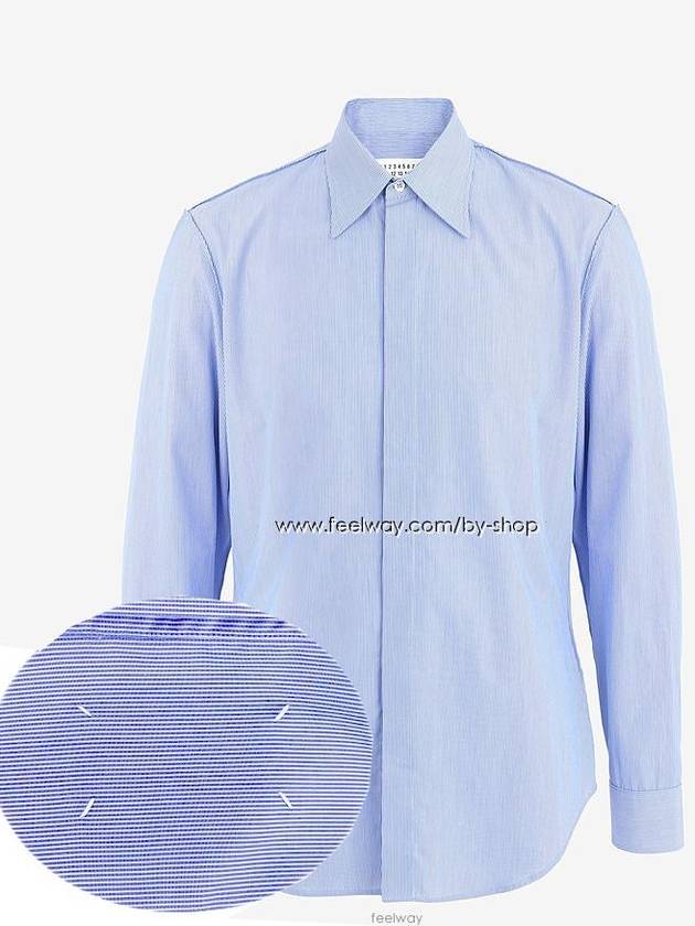 Backstitch Striped Long Sleeve Shirt Blue - MAISON MARGIELA - BALAAN.