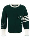 4 Bar Fine Merino Hector Crew Neck Pullover Knit Top Green - THOM BROWNE - BALAAN 2