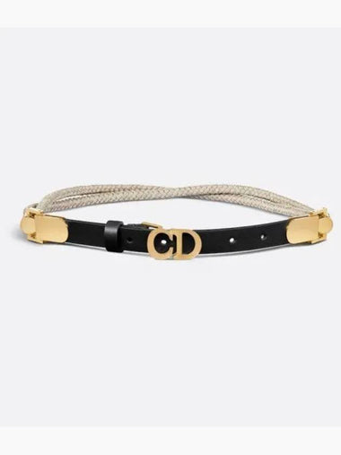 Logo Buckle Regular Linen Leather Belt Beige Black - DIOR - BALAAN 1