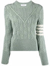 Women's 4 Bar Irish Pointelle Cable Merino Wool Knit Top Light Green - THOM BROWNE - BALAAN 3