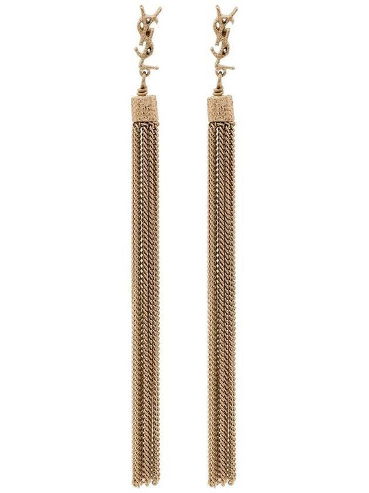 Monogram Chain Tassel Loulou Earrings Gold - SAINT LAURENT - BALAAN.