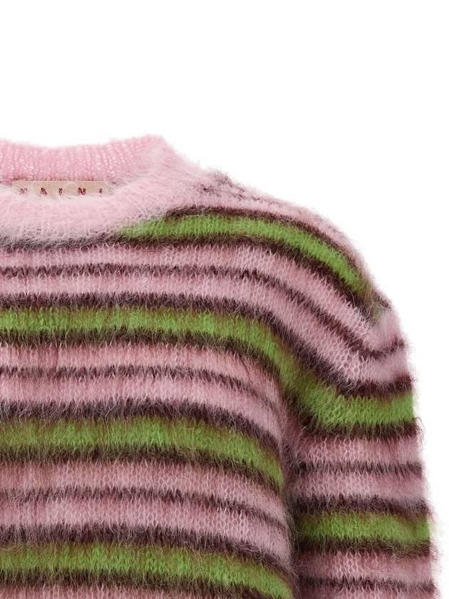 Women's Striped Mohair Crew Neck Knit Top Pink - MARNI - BALAAN 4