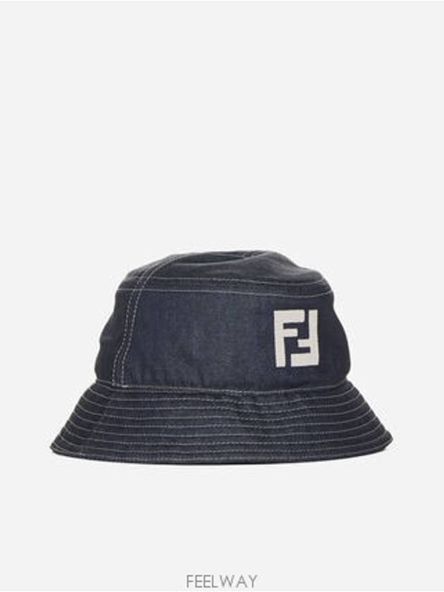 Logo Denim Bucket Hat Navy - FENDI - BALAAN 4