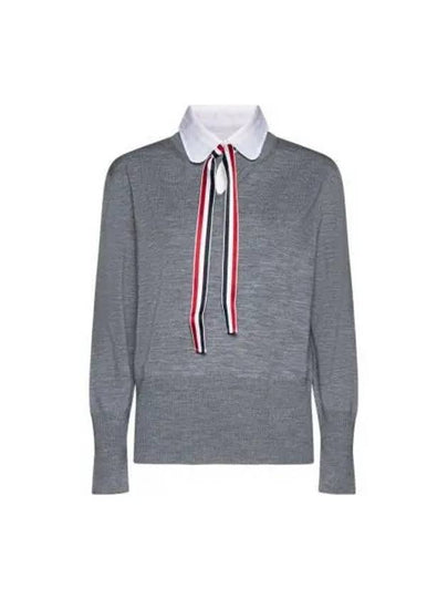 Jersey Stitch Ribbon Tie Knit Top Grey - THOM BROWNE - BALAAN 2