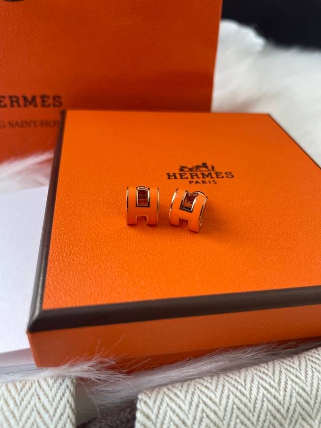 Mini Pop H Earrings Gold Orange Soie - HERMES - BALAAN 2