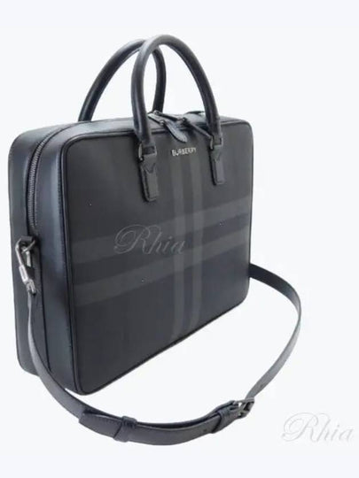 Check Print Leather Brief Case Charcoal - BURBERRY - BALAAN 2