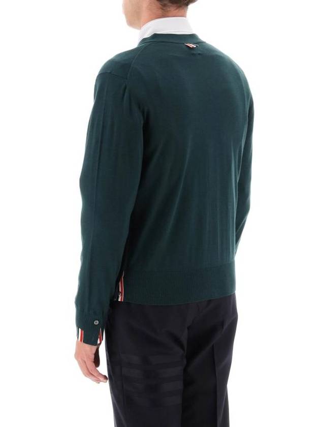 Men's Jersey Stitch V-Neck Cardigan Green - THOM BROWNE - BALAAN 4