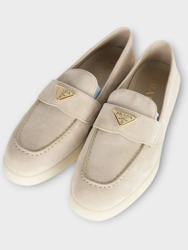 Triangle Logo Suede Leather Loafers Beige - PRADA - BALAAN 3