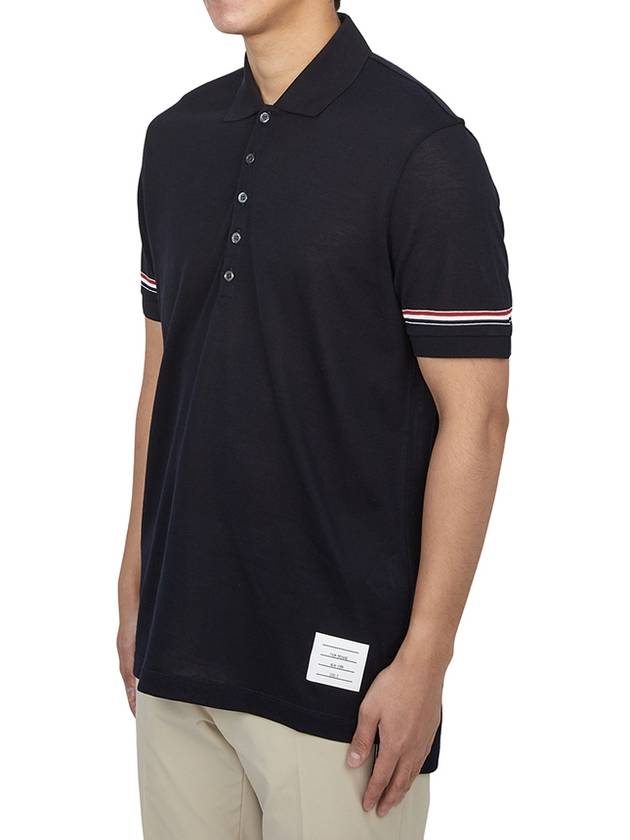 Lightweight Cotton Short Sleeve Polo Shirt Navy - THOM BROWNE - BALAAN 3