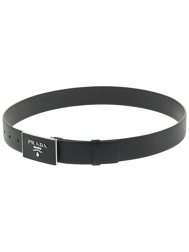 Metal Buckle Saffiano Leather Belt Black - PRADA - BALAAN 6