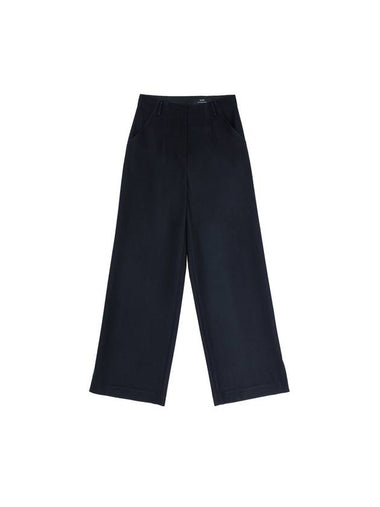 Meryl wool hem side slits high waist straight wide slacks pants midnight MERYL10MN - RAMUSTUDIO - BALAAN 1