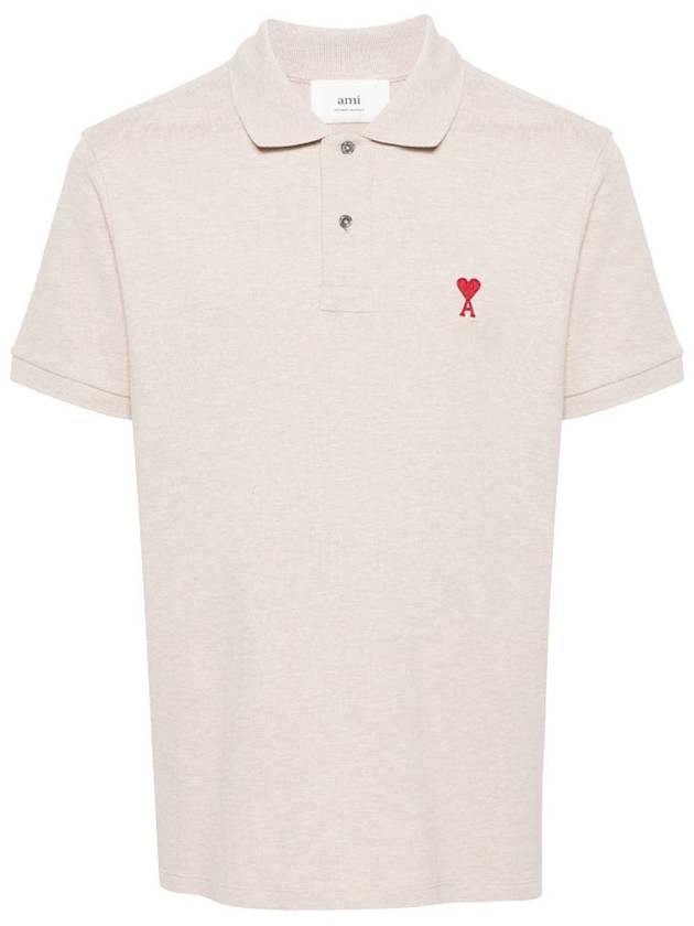 Men's Heart Logo Polo Shirt Beige - AMI - BALAAN 2