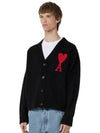 Intarsia Big Heart Logo Oversized Virgin Wool Cardigan Black - AMI - BALAAN 4