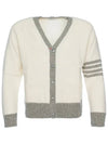 V-Neck 4-Bar Wool Cardigan White - THOM BROWNE - BALAAN 8