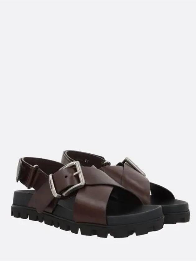 Women s Sporty Leather Sandals Dark Brown - MIU MIU - BALAAN 3