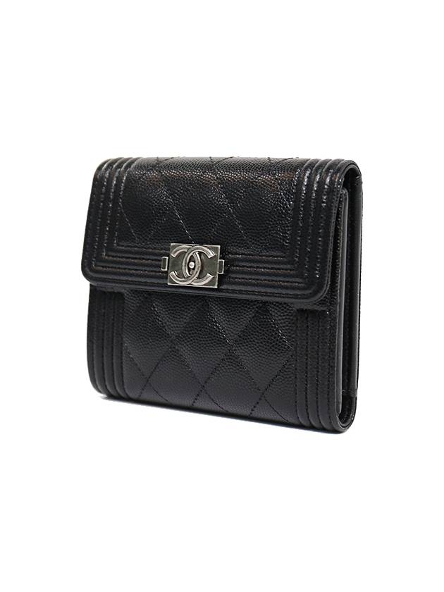 Boy  Small Flap Wallet Caviar Leather & Ruthenium Black - CHANEL - BALAAN 3