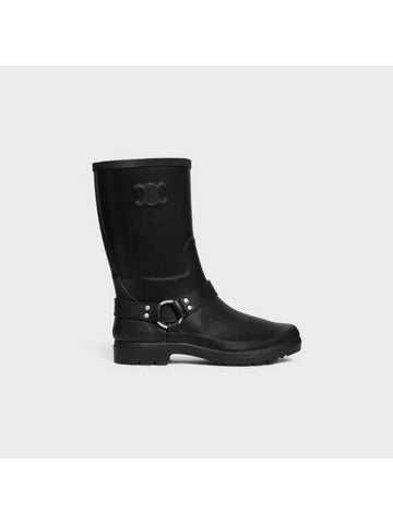 Mid  Rain Boots In Rubber And Calfskin Black - CELINE - BALAAN 1