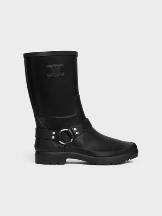 Mid Rain Boots In Rubber And Calfskin Black - CELINE - BALAAN 1