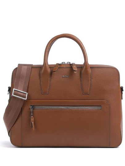 Logo Lettering Grained Leather Brief Case Brown - HUGO BOSS - BALAAN 2