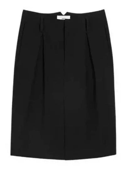 Pleat Detail Midi Pencil Skirt Black - AMI - BALAAN 2