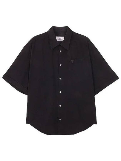 Embroidered Logo Short Sleeve Shirt Black - AMI - BALAAN 2