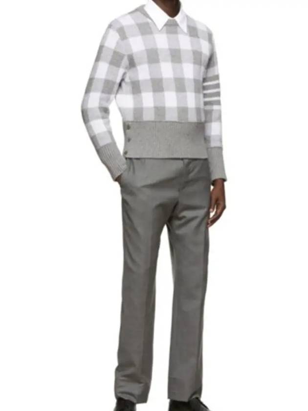 Men's 4 Bar Gingham Check Jacquard Knit Top Grey - THOM BROWNE - BALAAN 2