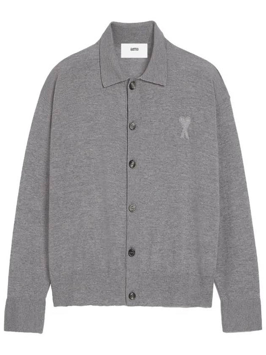 De Coeur Logo Wool Cardigan Heather Grey - AMI - BALAAN 2