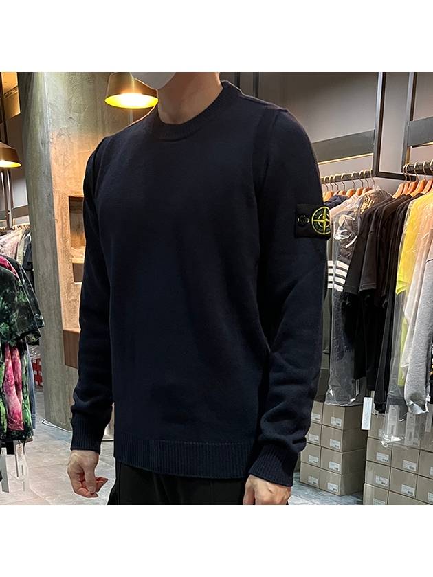 Wappen Patch Crew Neck Wool Knit Top Navy - STONE ISLAND - BALAAN 4