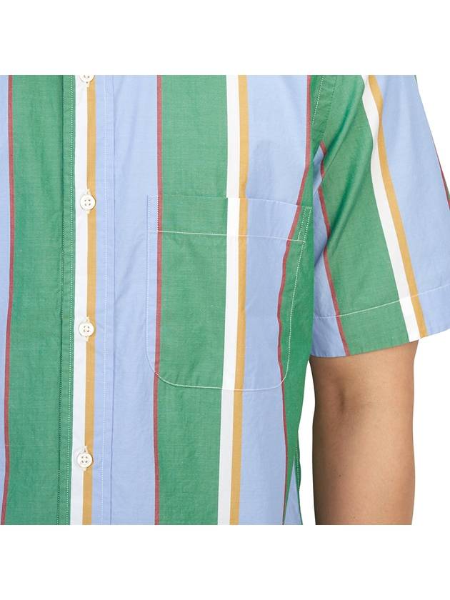 Straight Fit Button Down Short Sleeve Shirt Green Blue - THOM BROWNE - BALAAN 10