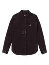 Embroidered Logo Corduroy Velvet Long Sleeve Shirt Dark Coffee - AMI - BALAAN 2