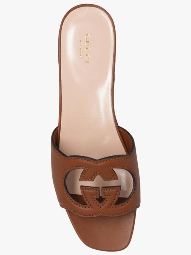 Women's Interlocking G Cut Out Slide Sandals Brown - GUCCI - BALAAN 8