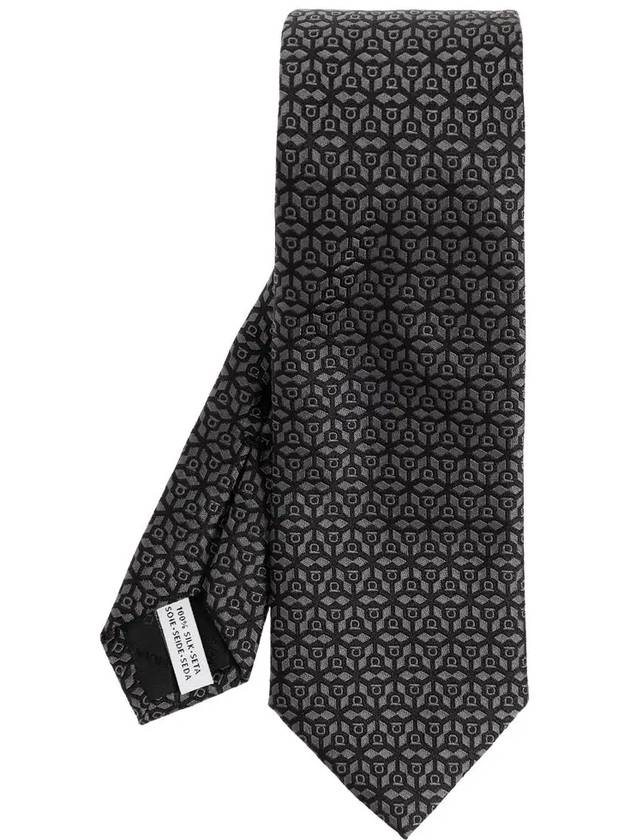 Silk Jacquard Tie Black - SALVATORE FERRAGAMO - BALAAN 3