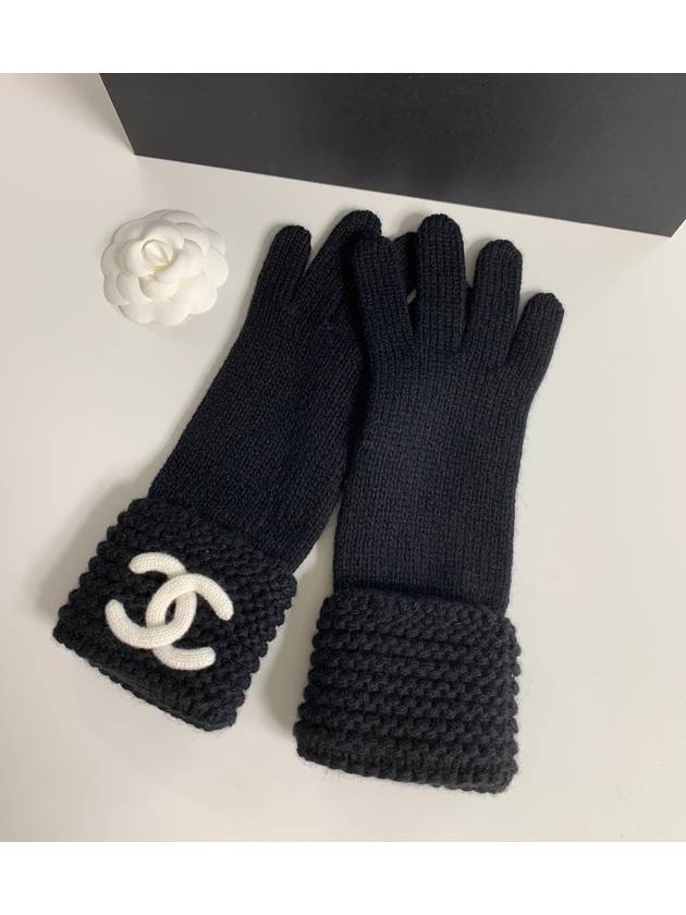 CC logo cashmere knit gloves black winter AAA519 - CHANEL - BALAAN 1