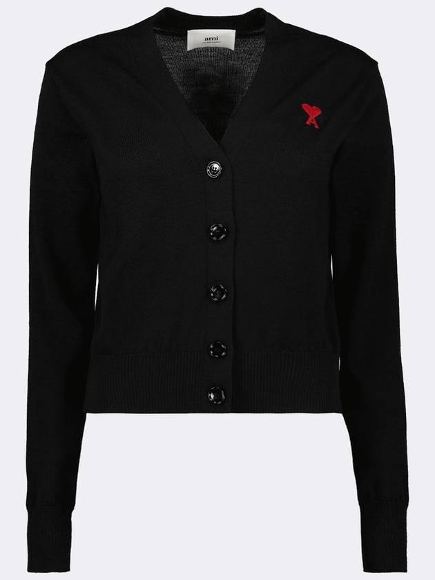 Small Heart Logo Wool Cardigan Black - AMI - BALAAN 2