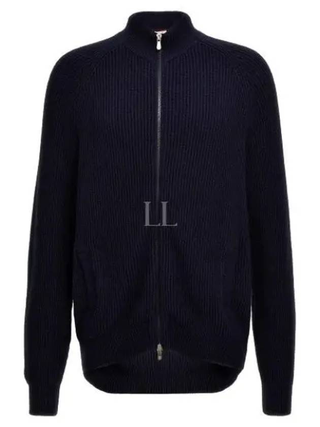 Ribbed Cotton Full-Zip Cardigan Navy - BRUNELLO CUCINELLI - BALAAN 2