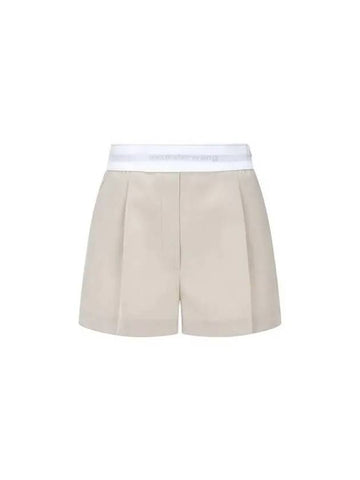 One tuck logo banding wool shorts beige 270268 - ALEXANDER WANG - BALAAN 1