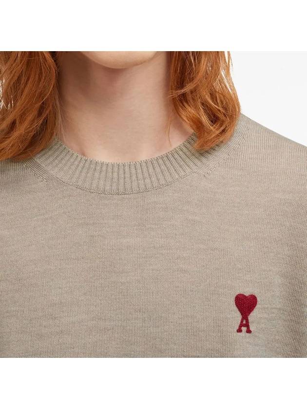 Heart Embroidered Logo Crew Neck Knit Top Beige - AMI - BALAAN 4