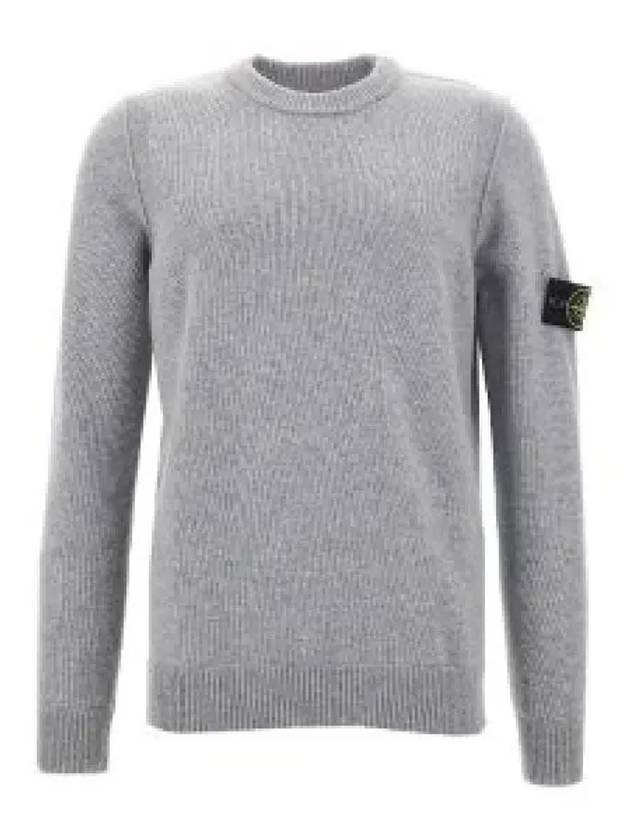 Logo Patch Lambswool Crewneck Knit Top Melange Grey - STONE ISLAND - BALAAN 2