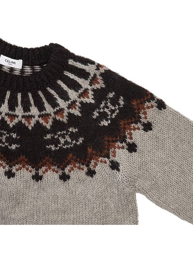 Fair Isle Motif Wool Knit Top Grey - CELINE - BALAAN 5