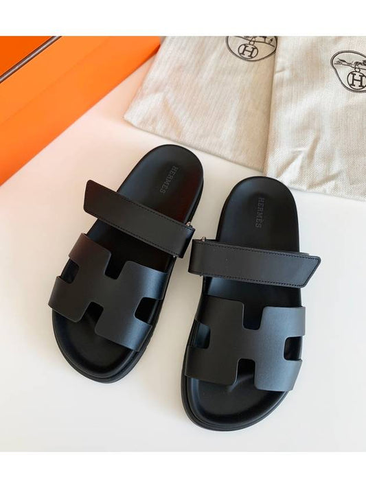 Chypre Leather Sandals Black - HERMES - BALAAN 2