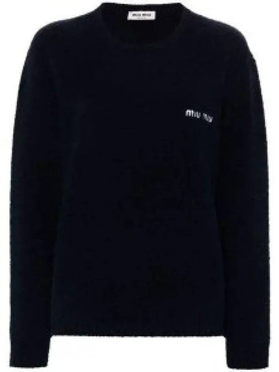 Boucle Cashmere Knit Top Navy - MIU MIU - BALAAN 2