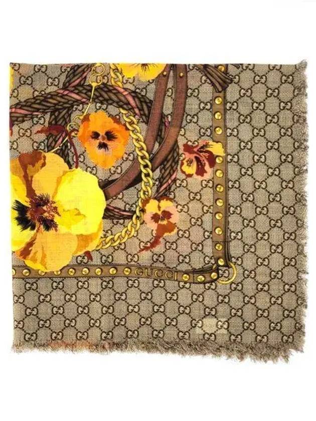 Women s Flower Shawl Square Lana Wool Scarf Yellow e 1059999 - GUCCI - BALAAN 1