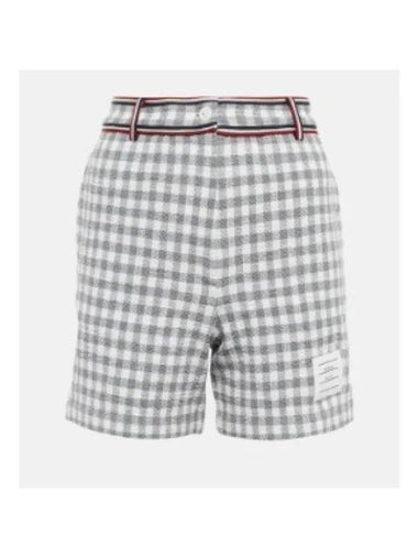 Gingham Stripe Trim High Waisted Shorts Medium Grey - THOM BROWNE - BALAAN 1