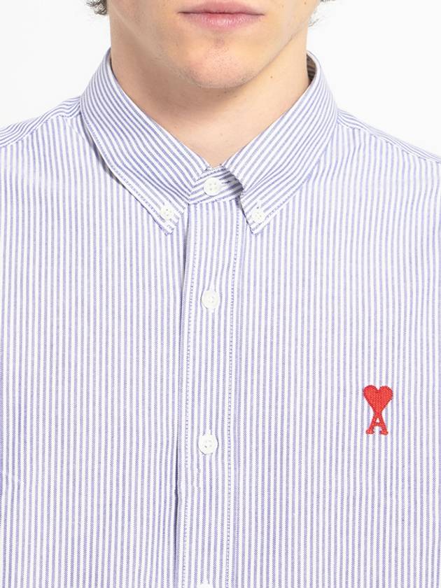 Small Heart Logo Striped Shirt Sky Blue Natural White HSH113 CO0021 492 - AMI - BALAAN 2