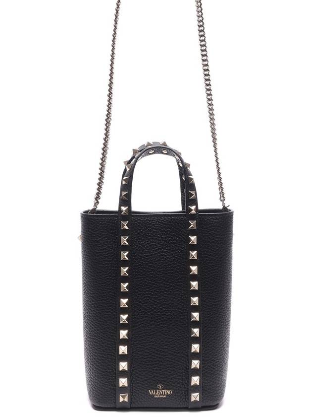 Rockstud Logo Chain Top Handle Tote Bag Black - VALENTINO - BALAAN 5